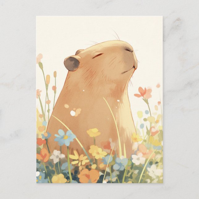 Capybara in Colorful Summer Wildflower Meadow Postkarte (Vorderseite)