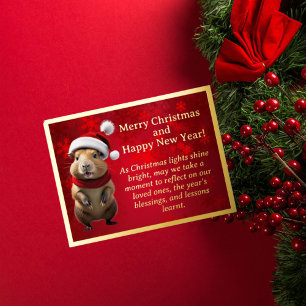 Capybara in der Weihnachtsmannmütze Weihnachtsfoto Folien Feiertagspostkarte