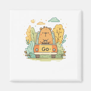 Capybara in einem Auto – Los! Motivierendes süßes Magnet