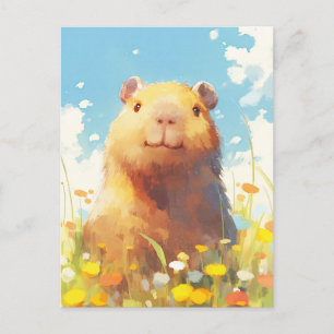 Capybara in gelber und orangener Wiesenblumenlands Postkarte