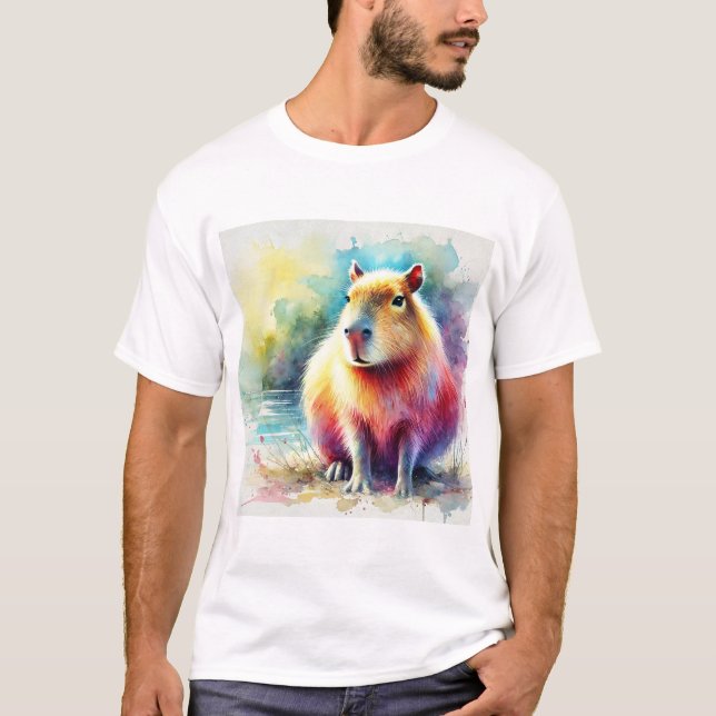 Capybara in Nature 130924AREF101 - Watercolor T-Shirt (Vorderseite)