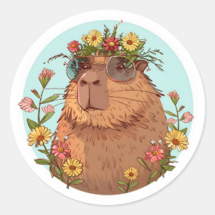 Capybara in Sonnenbrille Sommerzeit Runder Aufkleber
