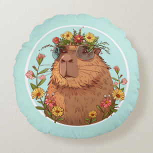 Capybara in Sonnenbrille Sommerzeit Rundes Kissen