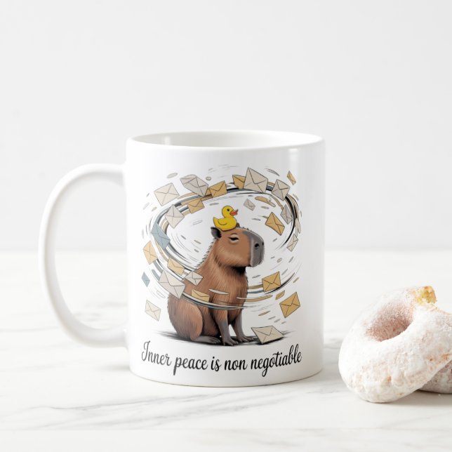 Capybara-Inner-Peace-Tasse - Lustiger Bürokaffeebe Kaffeetasse (Mit Donut)