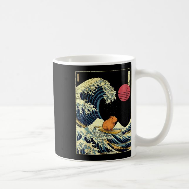 Capybara Japanese Kanagawa Wave Funny Surf Animal  Kaffeetasse (Rechts)