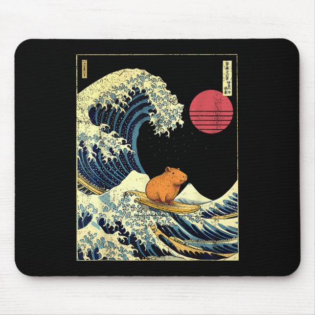 Capybara Japanese Kanagawa Wave Funny Surf Animal  Mousepad (Vorne)