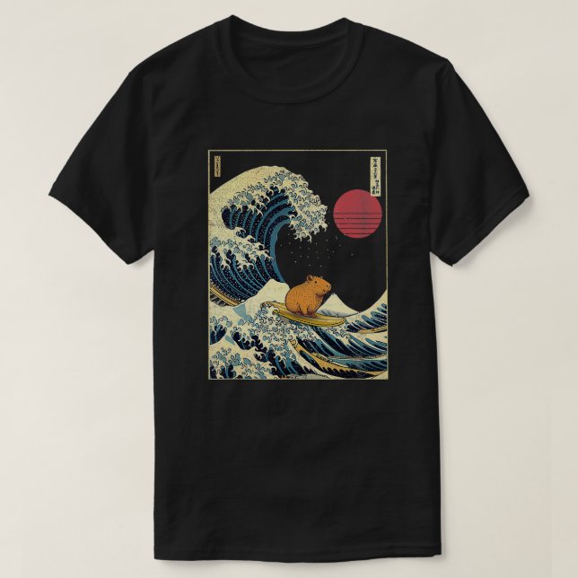 Capybara Japanisch Kanagawa Wave Funny Surf Tier T-Shirt (Design vorne)