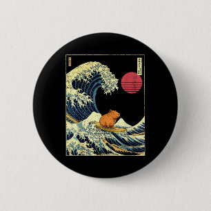 Capybara Japanische Kanagawa Welle Lustiges Surf T Button