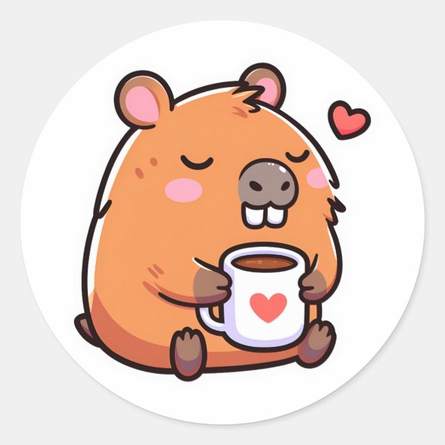 Capybara-Kaffee-Liebe Runder Aufkleber (Vorderseite)