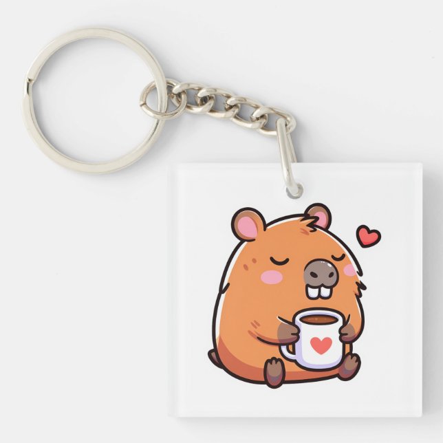 Capybara-Kaffee-Liebe Schlüsselanhänger (Vorderseite)