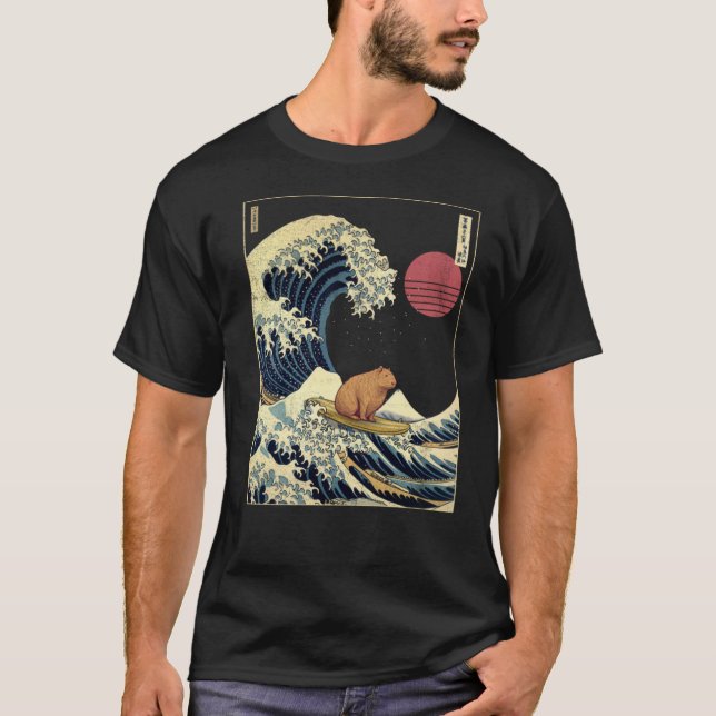 Capybara Kanagawa Wave Funny Surf Tier T-Shirt (Vorderseite)