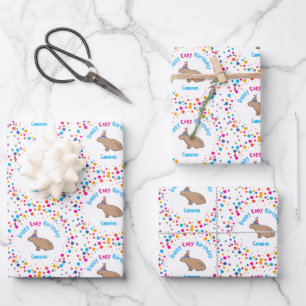 Capybara Kindergeburtstag Farbenfroh Personalisier Geschenkpapier Set