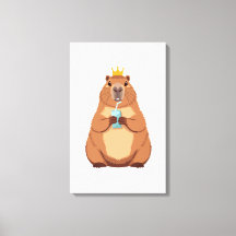 Capybara‑König‑Leinwand, süße Tier‑Wandkunst für K