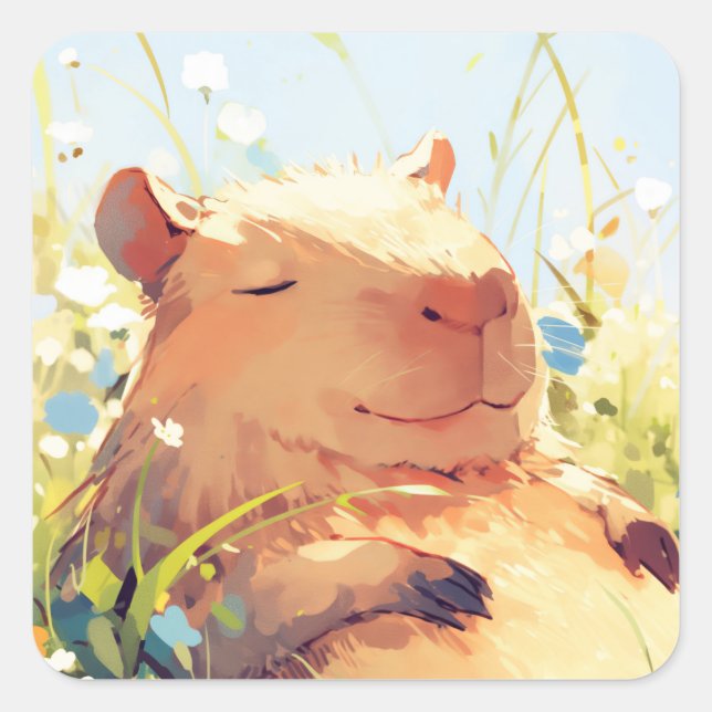 Capybara Lazy Days Quadratischer Aufkleber (Vorderseite)