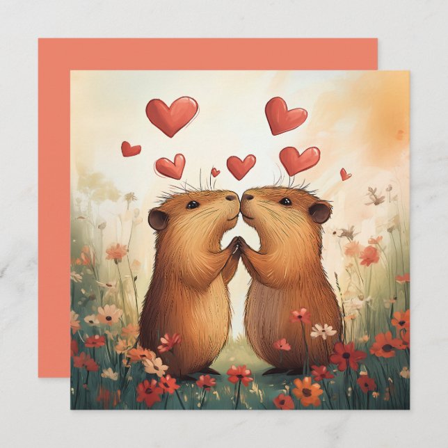 Capybara Liebe - Ein romantischer Moment auf der W Einladung (Vorne/Hinten)