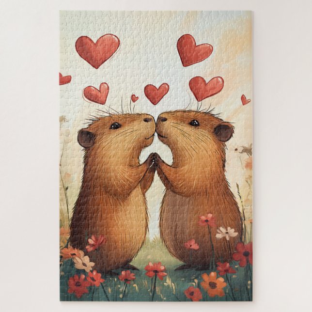 Capybara Liebe - Ein romantischer Moment auf der W Puzzle (Vertikal)