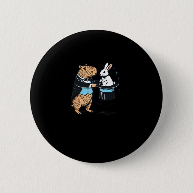 Capybara Magician Hut mit Kaninchenaufkleber Button (Vorderseite)