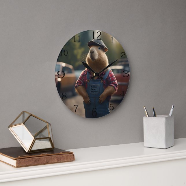 "Capybara Mechanic: Fett, Gänge und gute Roben" Große Wanduhr (Büro)