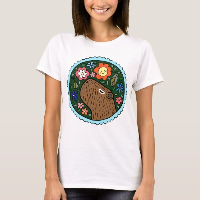 Capybara mit Blume Niedlich Capybara Graphic T-Shirt (Vorderseite)