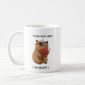 Capybara mit Blumenstrauß individuell benennbarer Kaffeetasse