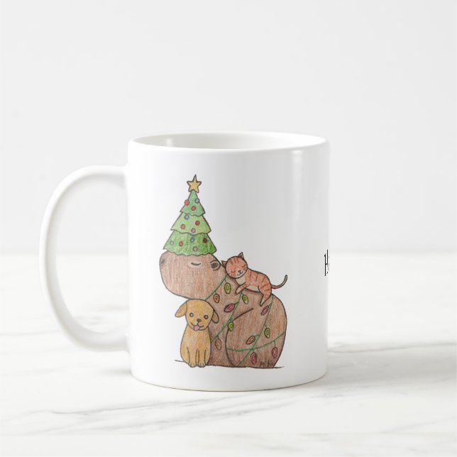 Capybara mit Hund und Katze Custom Holiday Geschen Kaffeetasse (Links)