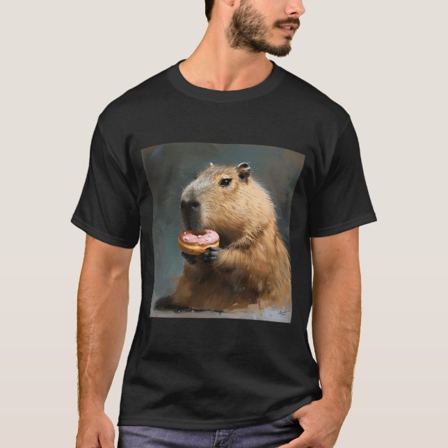Capybara mit rosa Donut T-Shirt (Vorderseite)