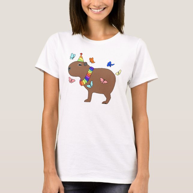 Capybara mit Schmetterlingen süße Tier T-Shirt (Vorderseite)