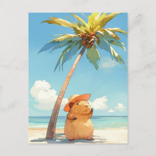 Capybara mit Sonnenhut auf tropischem Sommerstrand Postkarte