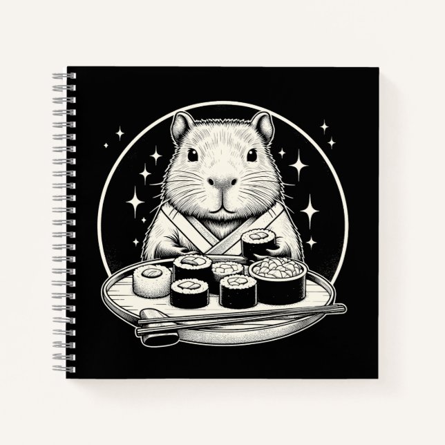 Capybara mit Sushi Niedlich Kawaii Notizbuch (Vorderseite)