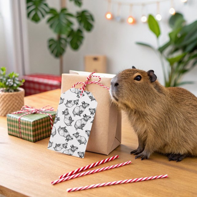 Capybara mit Top-Hut Geschenkanhänger (Capybara Gift Tag)