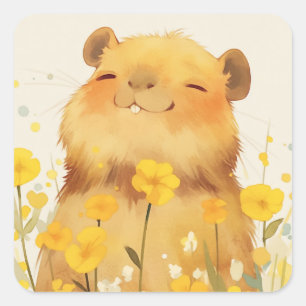 Capybara Niedlich Smile Quadratischer Aufkleber