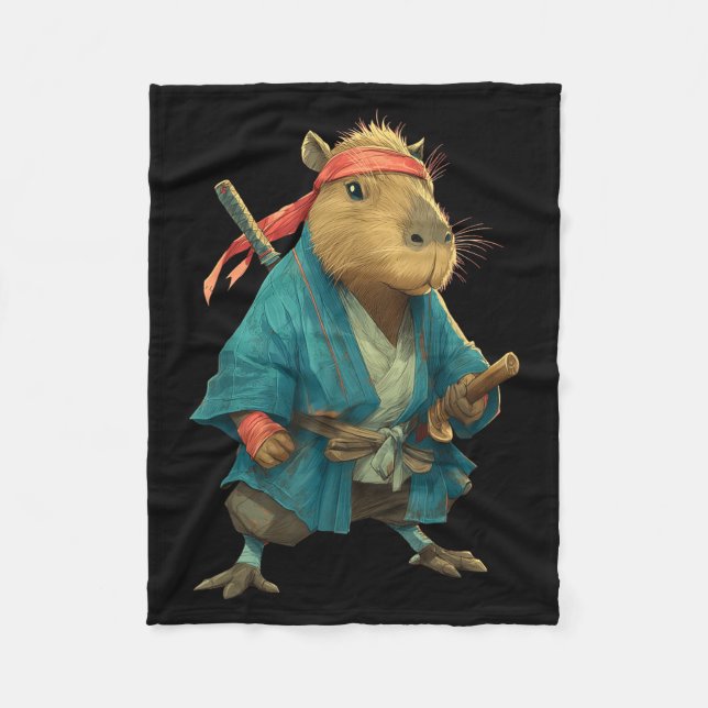 Capybara Ninja Samurai Japan Funny Japanese Graphi Fleecedecke (Vorderseite)