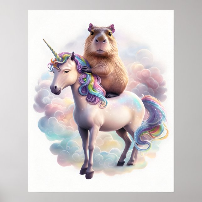 Capybara on Unicorn Poster - Magische Fantasie Kun (Vorne)