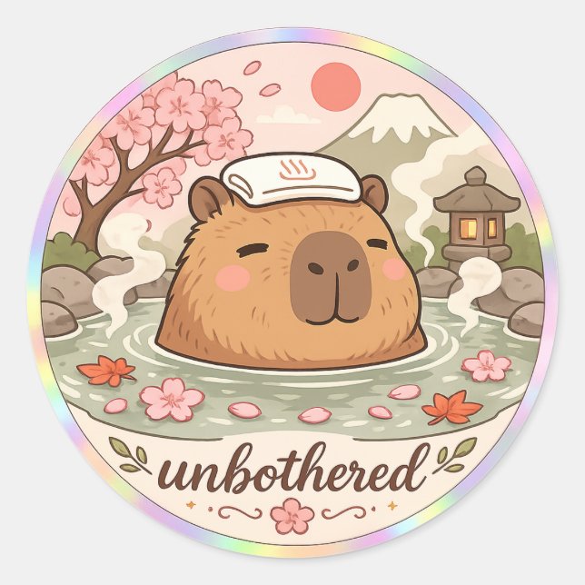 Capybara Onsen Spa Vibes Holografischer Aufkleber (Vorderseite)