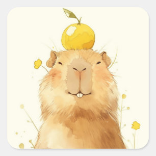 Capybara Orange You Glad Quadratischer Aufkleber