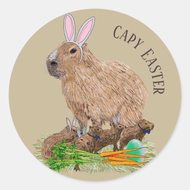 Capybara Ostern Niedlich Bunny Funny Runder Aufkleber (Vorderseite)