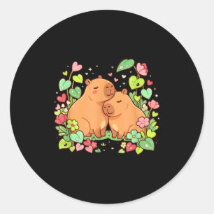 Capybara-Paar süßes Valentinstags-Blumenherz  Runder Aufkleber