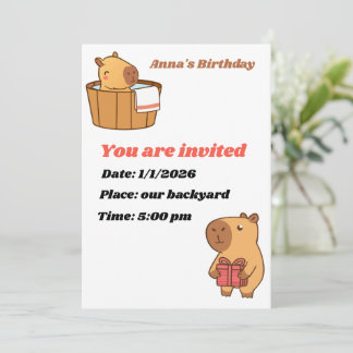 Capybara-Party Einladung | Niedliche Geburtstag