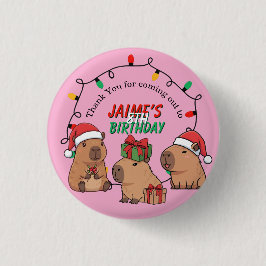 Capybara Pink Christmas Holiday Birthday Button