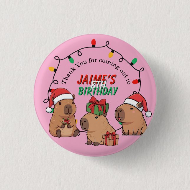 Capybara Pink Christmas Holiday Birthday Button (Vorderseite)