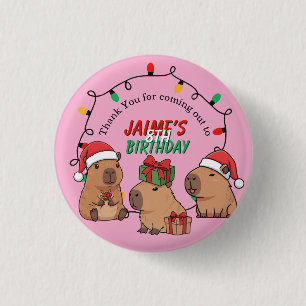 Capybara Pink Weihnachten Geburtstag Button