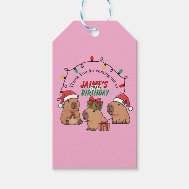 Capybara Pink Weihnachten Geburtstag Geschenkanhänger (Vorderseite)