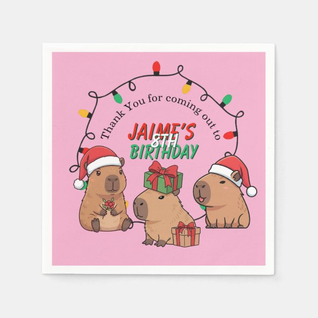 Capybara Pink Weihnachten Geburtstag Serviette (Vorderseite)