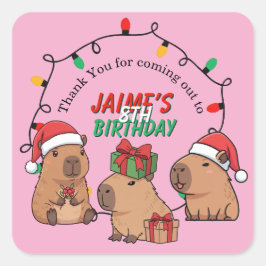 Capybara Pink Weihnachtsfeier Geburtstag Quadratischer Aufkleber