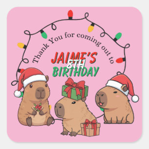 Capybara Pink Weihnachtsfeier Geburtstag Quadratischer Aufkleber