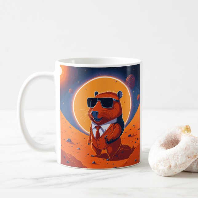 Capybara Planet Mars Funny Modern Kaffeetasse (Mit Donut)