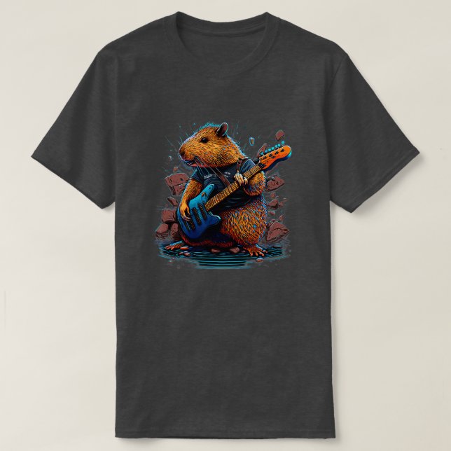 Capybara Playing Electric Guitar Rock 4 T-Shirt (Design vorne)
