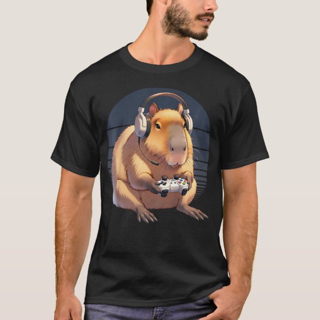 Capybara Playing Video Games Funny Gaming T-Shirt (Vorderseite)