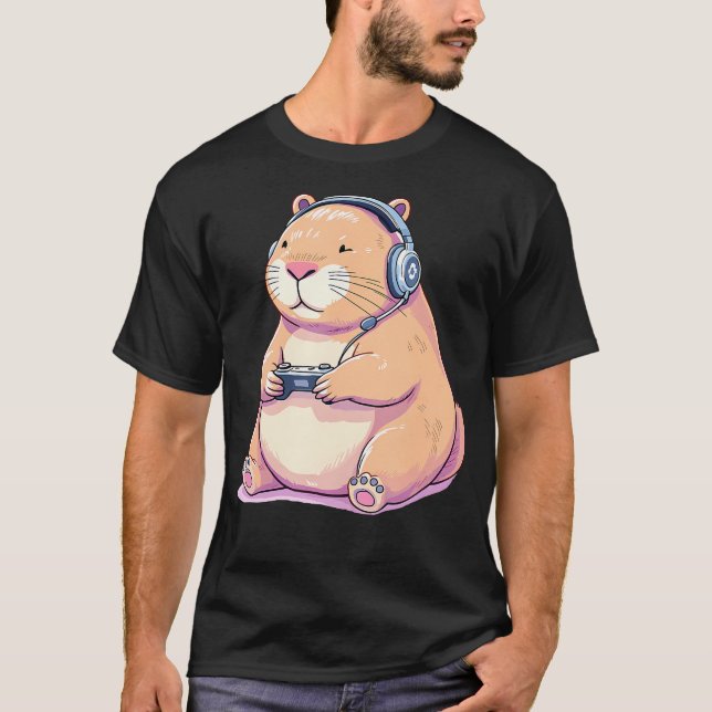 Capybara Playing Video Games Funny T-Shirt (Vorderseite)