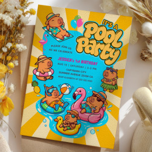 Capybara-Poolparty Retro-Sonnenstrahlen 1. Geburts Einladung